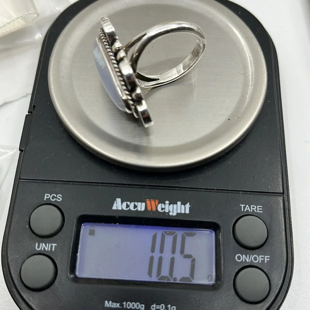 💍 Vintage CII Mexico Sterling Silver Blue Lace Agate Ring - Size 7, 10.5g - Picture 12 of 15